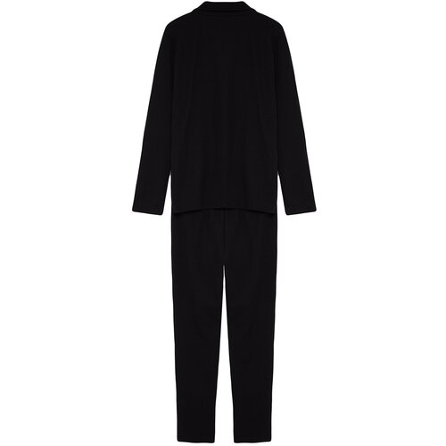 Trendyol Men&amp;#039;s Black Regular Fit Waffles Knitted Pajamas Set. Slike