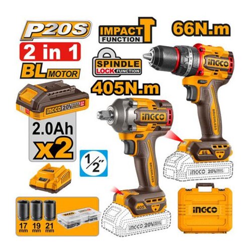 INGCO TOOLS Bu&scaron;ilica i odvijač set AKU 2x2.0Ah sa baterijom i punjačem CKLI20286E Cijene