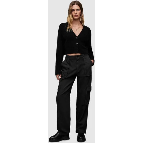 AllSaints Pamučne hlače FRIEDA STRAIGHT za žene, boja: crna, cargo kroj, srednje visoki struk