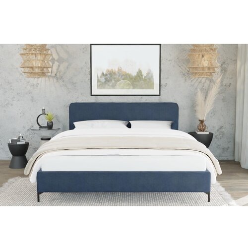 Ropez Tamno plavi tapecirani bračni krevet s podnicom 200x200 cm Barker &amp;ndash; Slike