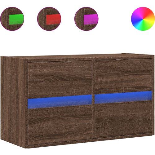 Maison Chic Stenska TV omarica - TV stojalo - Televizijska omarica z LED lučkami rjavi hrast 80x31x45 cm, (21701647) Slike