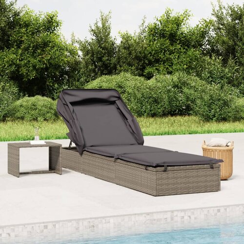vidaXL Vrtna postelja z zložljivo s streho siva 213x63x97cm poli ratan Cene