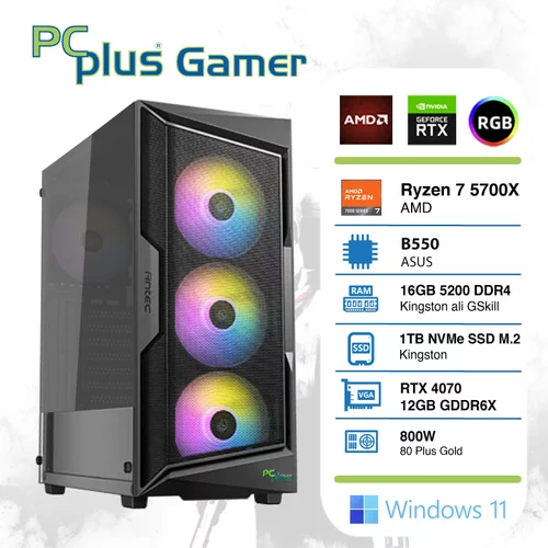 PCPLUS Gamer Ryzen 7 5700X 16GB 1TB NVMe SSD GeForce RTX 4070 12GB RGB gaming namizni računalnik, (20918389)