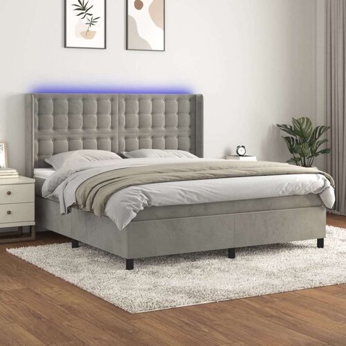 Box spring postelja z vzmetnico LED svetlo siva 160x200cm žamet, (20788892) Slike