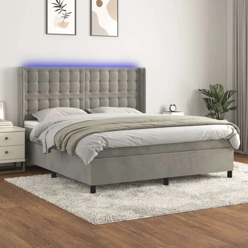  Box spring postelja z vzmetnico LED svetlo siva 160x200cm žamet, (20788892)