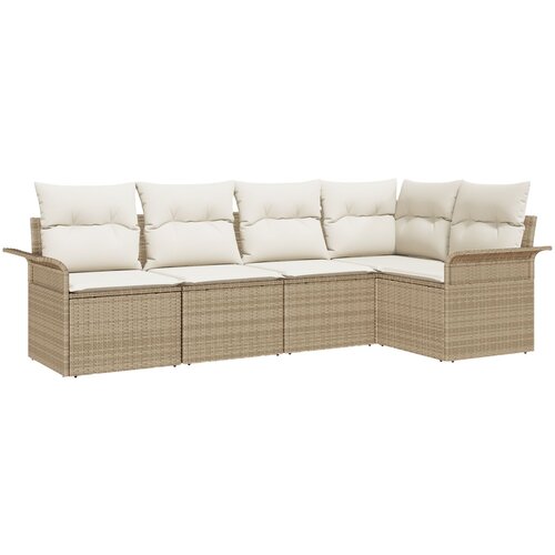 vidaXL Set za vrtno sofa 5 kosov z blazinami Bež Poly Rattan, 2-sedna vrtna sofa z shranjevanjem in blazinami Bež Poly Rattan Cene