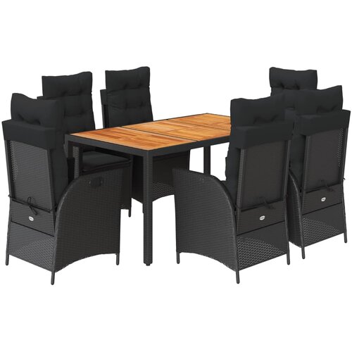  7-dijelni vrtni blagovaonski set s jastucima crni od poliratana Crna 150 cm table length Slike
