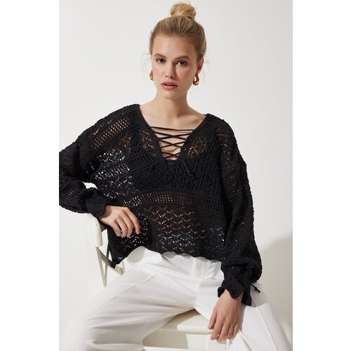  women's black cross string summer openwork knitwear sweater Cene