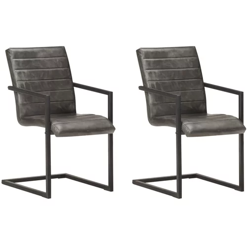  Konzolne blagovaonske stolice od prave kože 2 kom sive