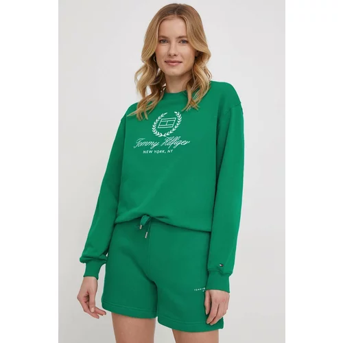 Tommy Hilfiger Bombažen pulover ženska, zelena barva