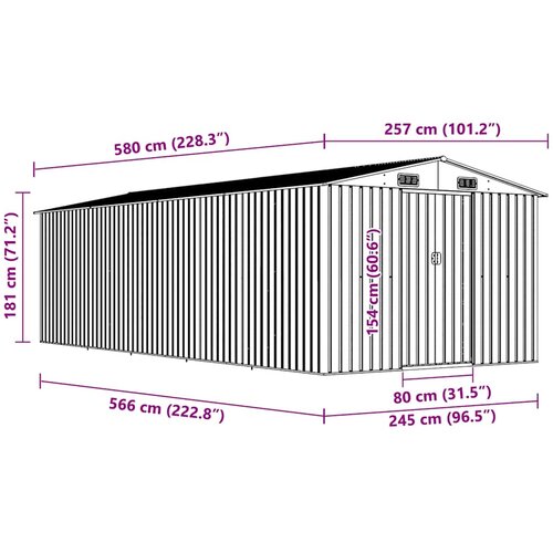  Vrtno spremi&amp;scaron;te 257 x 580 x 181 cm metalno sivo Slike