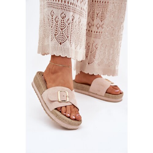Boto Women's Platform Sandals With Golden Buckle Beige Selira Cene