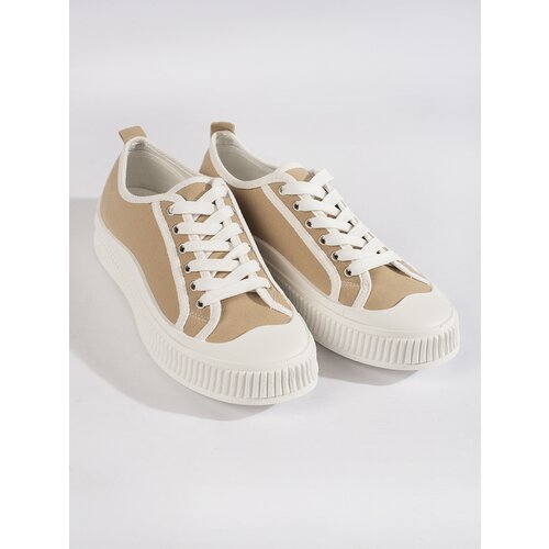 Shelvt Women's dark beige platform sneakers Cene