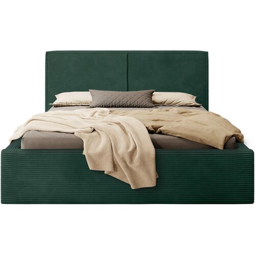 MID.YOU OBLAZINJENA POSTELJA 180 cm x 200 cm , les, tekstil, leseni material temno zelena Slike