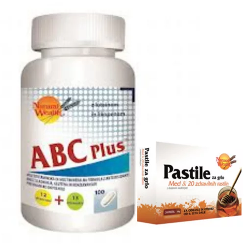 Natural Wealth ABC Plus, tablete + GRATIS Med & 20 zdravilnih rastlin, pastile za grlo