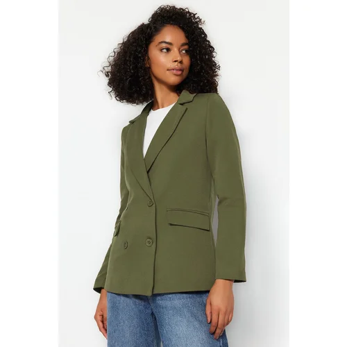 Trendyol Dark Khaki Regular Lined Double-Breasted Woven Blazer Jacket