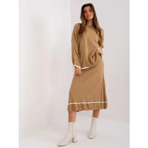 Fashion Hunters Camel ribbed knitted set with skirt