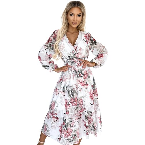Numoco Midi dress with neckline and belt Cene