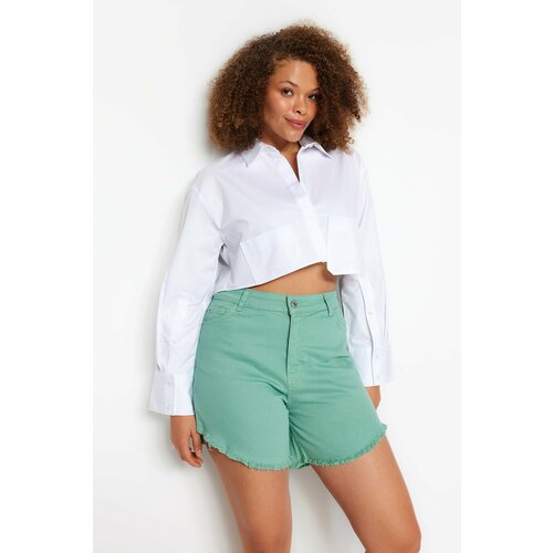 Trendyol Curve Plus Size Shorts & Bermuda - Green - High Waist Cene