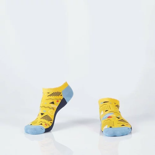 Fasardi Navy blue and yellow women's short socks with geometric patterns