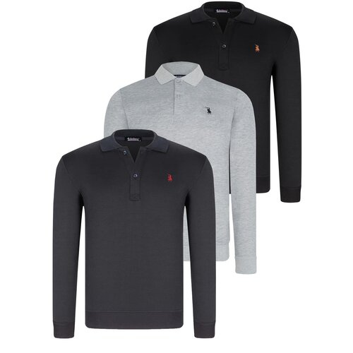 Dewberry TRIPLE SET V4007 MEN'S SWEATSHIRT-BLACK-NAVY-GREY Cene