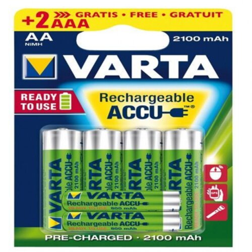 Varta 567R2USO set od 6 PUNJIVE NiMH baterije 4xAA 2100mAh + 2xAAA 800mAh, Ready2use, cena po 1 kom. Slike