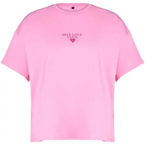 Trendyol Curve Pink Printed Oversize Knitted T-shirt