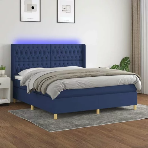  Box spring postelja z vzmetnico LED modra 180x200 cm blago, (20999368)