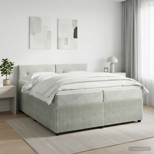  Boxspring krevet s madracem Svjetlosiva 200 x 200 cm Bar&amp;scaron;un Zelena Slike