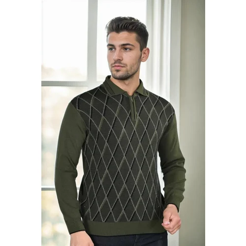 Dewberry 29477 Zippered Polo Collar Mens Sweater-Khaki