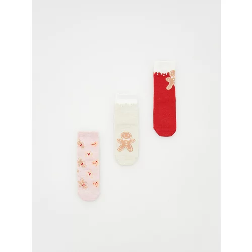 Reserved - Komplet od 3 para božićnih čarapa s reljefnim detaljima - crvena