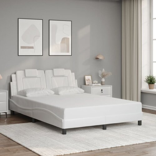  The Living Store Posteljni okvir z vzglavjem bel 140x190 cm umetno usnje - Posteljni Okvir, (21497395) Slike
