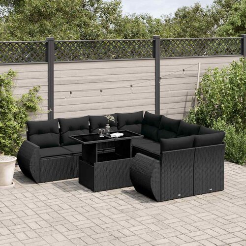  9-dijelni set vrtnih sofa s jastucima crni od poliratana Crna 100 x 55 x 73 cm Cene