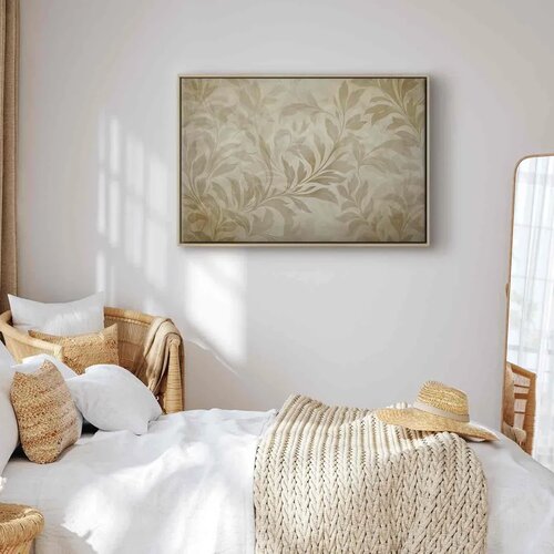  Slika - Botanical Motif with Leaves and Vines in Sand Colors 90x60 U prirodnom drvenom okviru Slike
