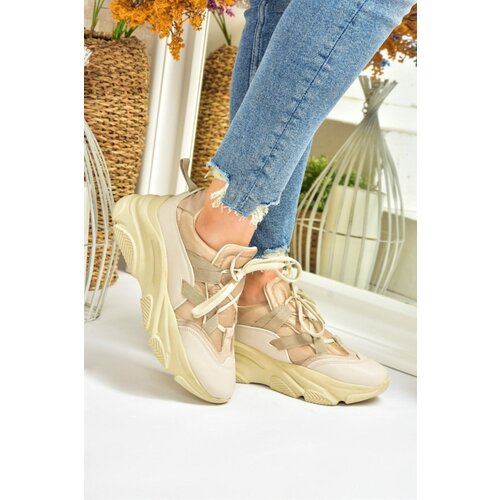 Fox Shoes Beige Thick Soled Women's Sneakers Sports Shoes Slike