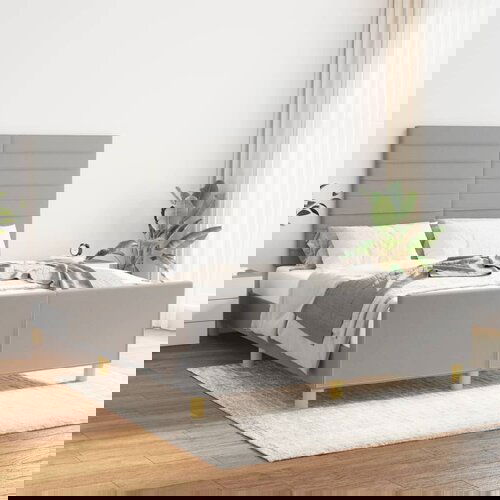 The Living Store Posteljni okvir z vzglavjem svetlo siv 140x200 cm blago - Posteljni Okvir Z Vzglavjem, (21528645) Cene