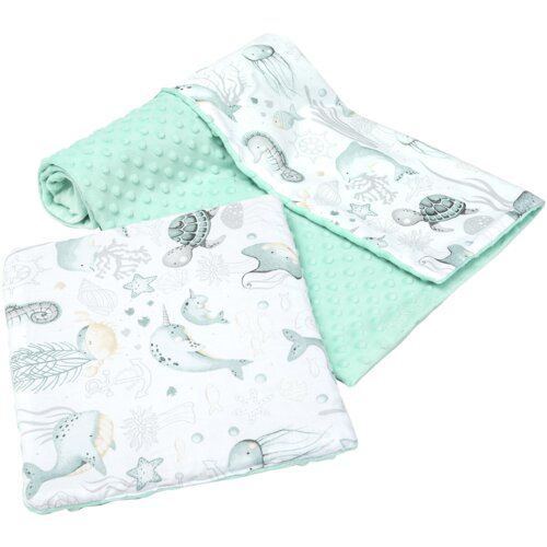Medi Partners Quilt 75x100 + pillow 35x30 cotton + minky – Ocean + minty minky Slike