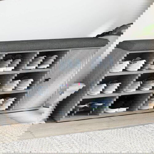VidaXL Klupa za cipele siva boja hrasta 102x32x50 cm konstruirano drvo Slike