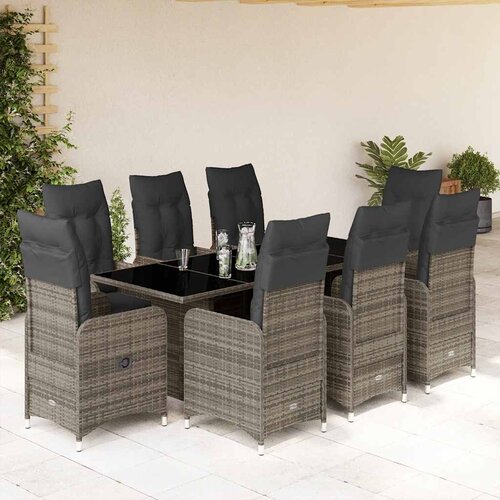  9-dijelni vrtni bistro set od poliratana s jastucima sivi Siva 190 x 80 x 75 cm Slike