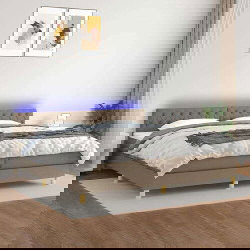  Box spring postelja z vzmetnico LED taupe 200x200 cm blago, (20999437) Slike