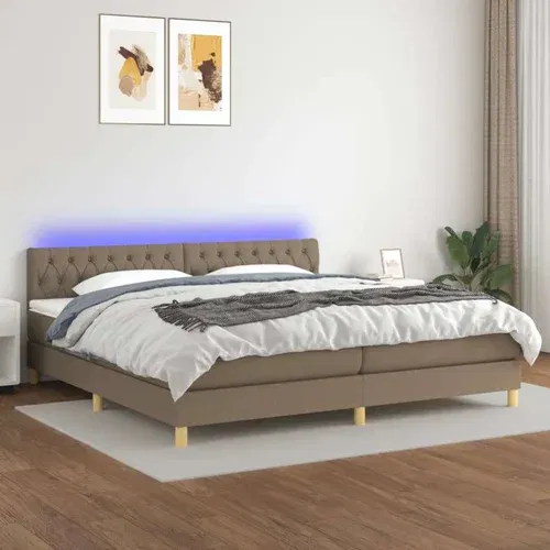  Box spring postelja z vzmetnico LED taupe 200x200 cm blago, (20999437)