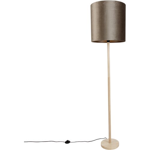 QAZQA Vloerlamp hout met velours kap taupe 40cm - Mels Cene