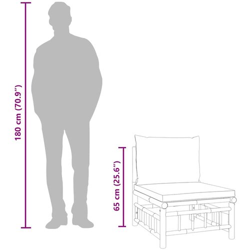  Srednja vrtna sofa od bambusa s tamnosivim jastucima Slike