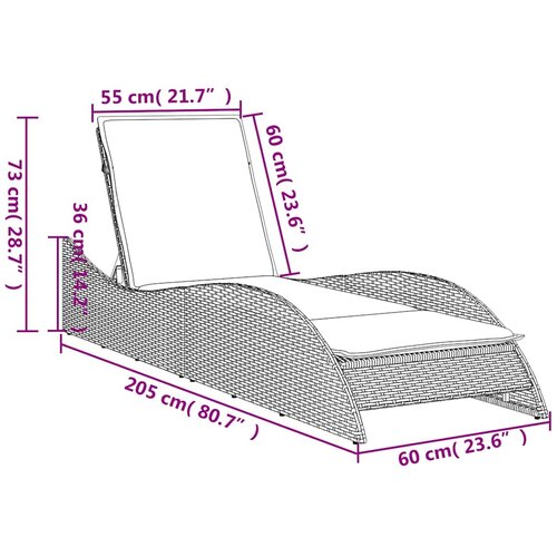  Ležaljka za sunčanje s jastukom crna 60x205x73 cm poli ratan Slike