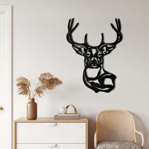 Wallxpert metalni zidni ukras 5036, glava jelena sa rogovima i vratom, 66 x 90 cm, crni Cene