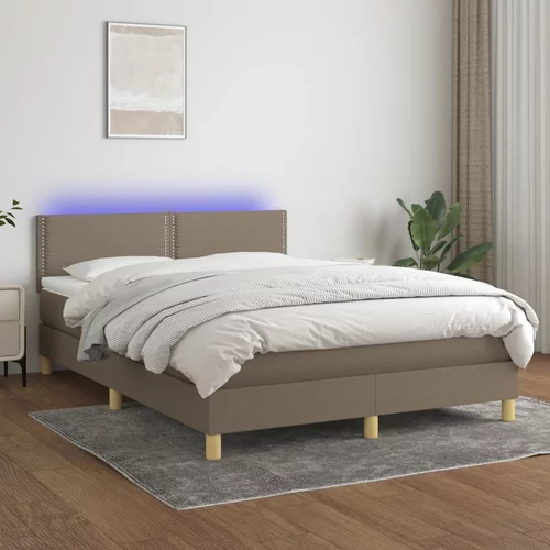 vidaXL Box spring postelja z vzmetnico LED taupe 140x200 cm blago