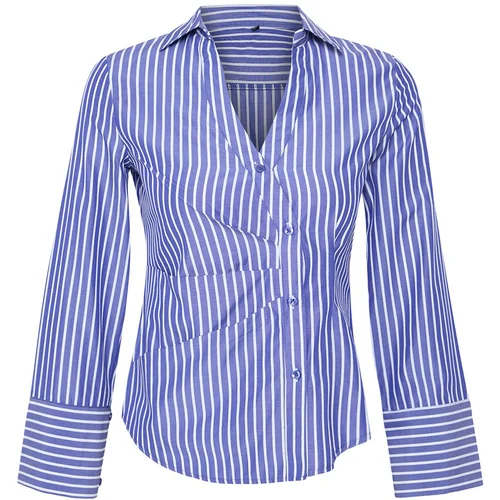 Trendyol Dark Blue Side Button Detailed Striped Regular Regular Fit Shirt