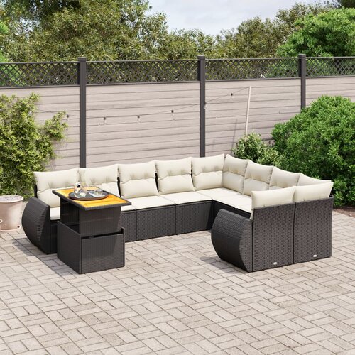 vidaXL 10-dijelni set vrtnih sofa s jastucima crni od poliratana Cijene