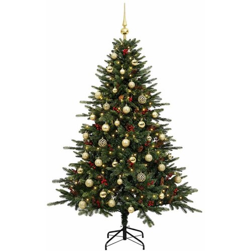  Umjetno božićno drvce s kuglicom 120 cm 150 LED lampica - Zelena 120 cm s LED žaruljama i zlatnim kuglicama Slike