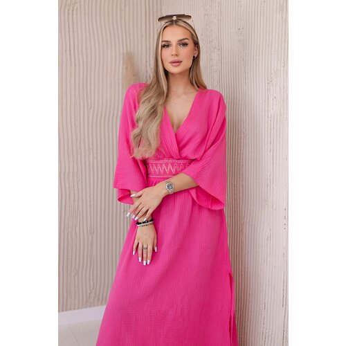 Kesi Włoski Muslin dress with embroidery at the waist pink Slike